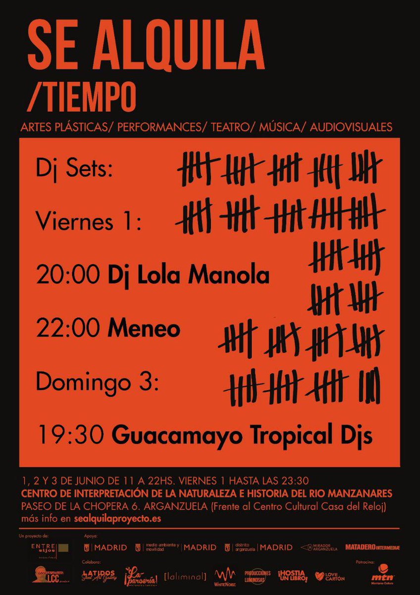 🌇 Se avecinan atardeceres moviditos en #SeAlquilaTiempo... 🌋
¡Dj sets para todxs!
<a href="/bartondellal/">Lola Manola</a> <a href="/Meneooh/">Rigo Pex - MENEO</a> 
<a href="/GuacamayoTropic/">Guacamayo Tropical</a>