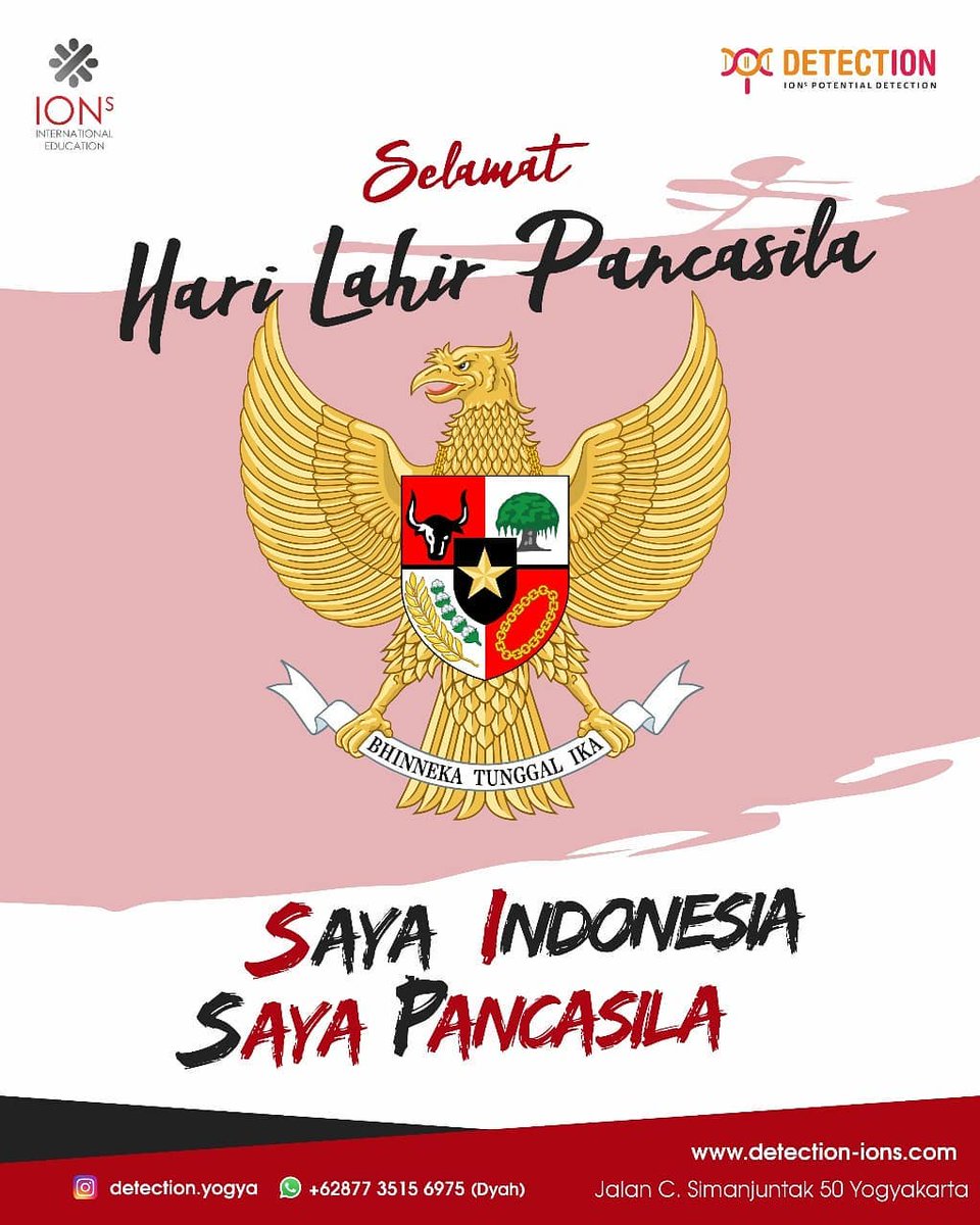 detection_yogya's tweet photo. Pancasila adalah jiwa, semangat, dan karakter dari Indonesia. Jadikan Pancasila dalam keseharian kita.

"Pancasila dasar negara, Rakyat adil makmur sentos, Pribadi bangsaku!"

Selamat hari Lahir Pancasila!!

#Pancasila #PancasilaRumahKita #PancasilaTiadaLain https://t.co/i5or9l8Ryl