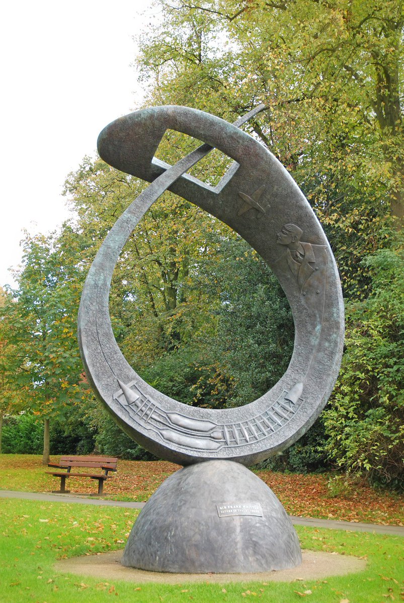 Born today in 1907, Sir Frank Whittle made crucial breakthroughs in developing the turbojet engine while in Rugby. Stephen Broadbent's @broadbentstudio inspiring sculpture in the town commemorates Whittle and his work. #therugbytown #borntoday #sirfrankwhittle #engineeringgenius