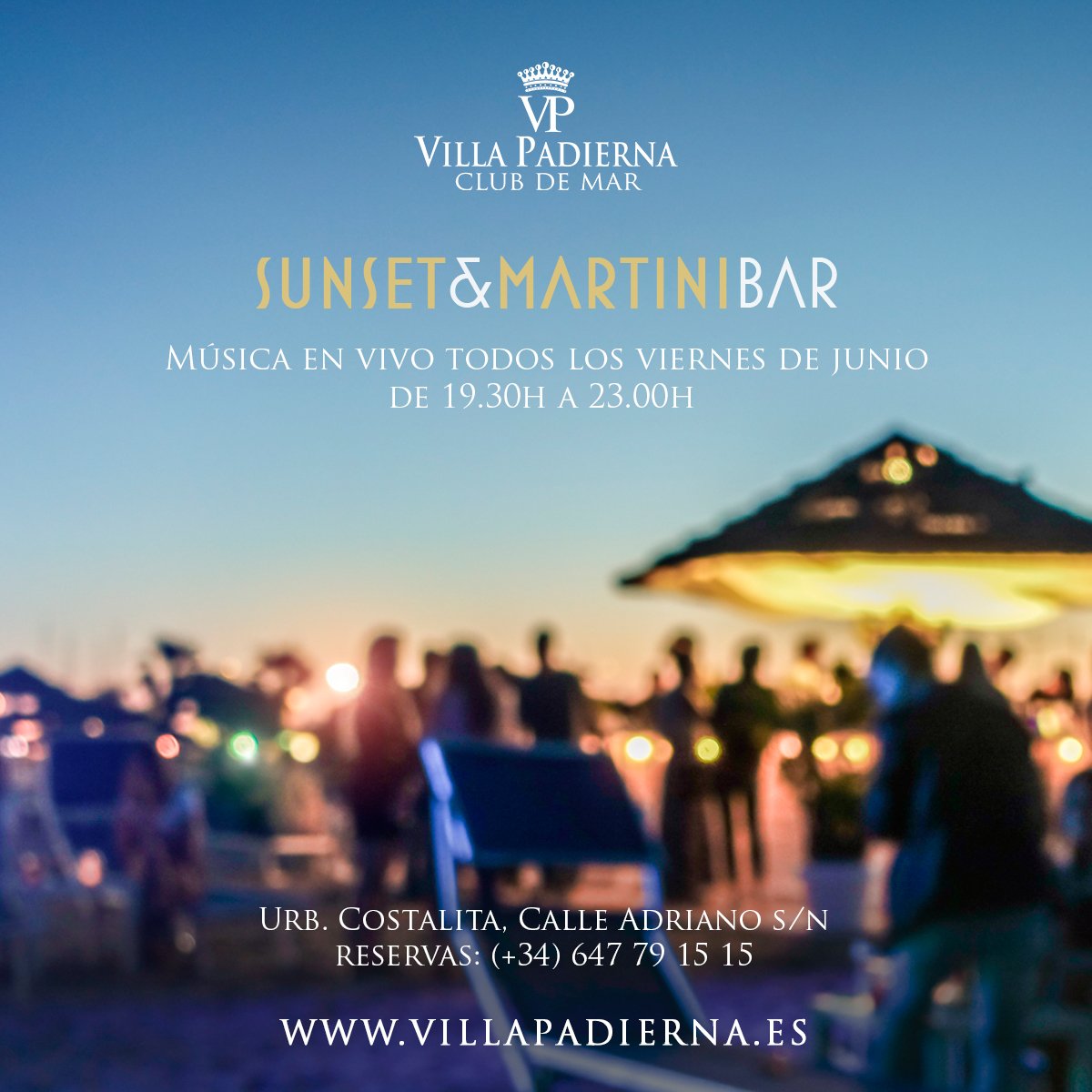 Descubre Sunset &amp; Martini Bar en Villa Padierna Club de Mar. Disfruta de una exquisita selección de vermuts y cócteles de autor, con la mejor música en directo, vistas al mar y la más espectacular puesta de sol.