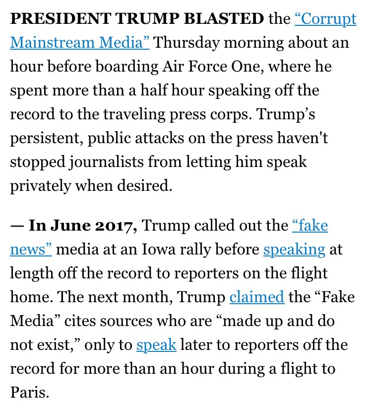 mlcalderone's tweet photo. Trump publicly attacks the media, while continuing to speak privately with them off the record, from today’s Morning Media: https://t.co/btVDgeICTS https://t.co/N4hoEyYxxO