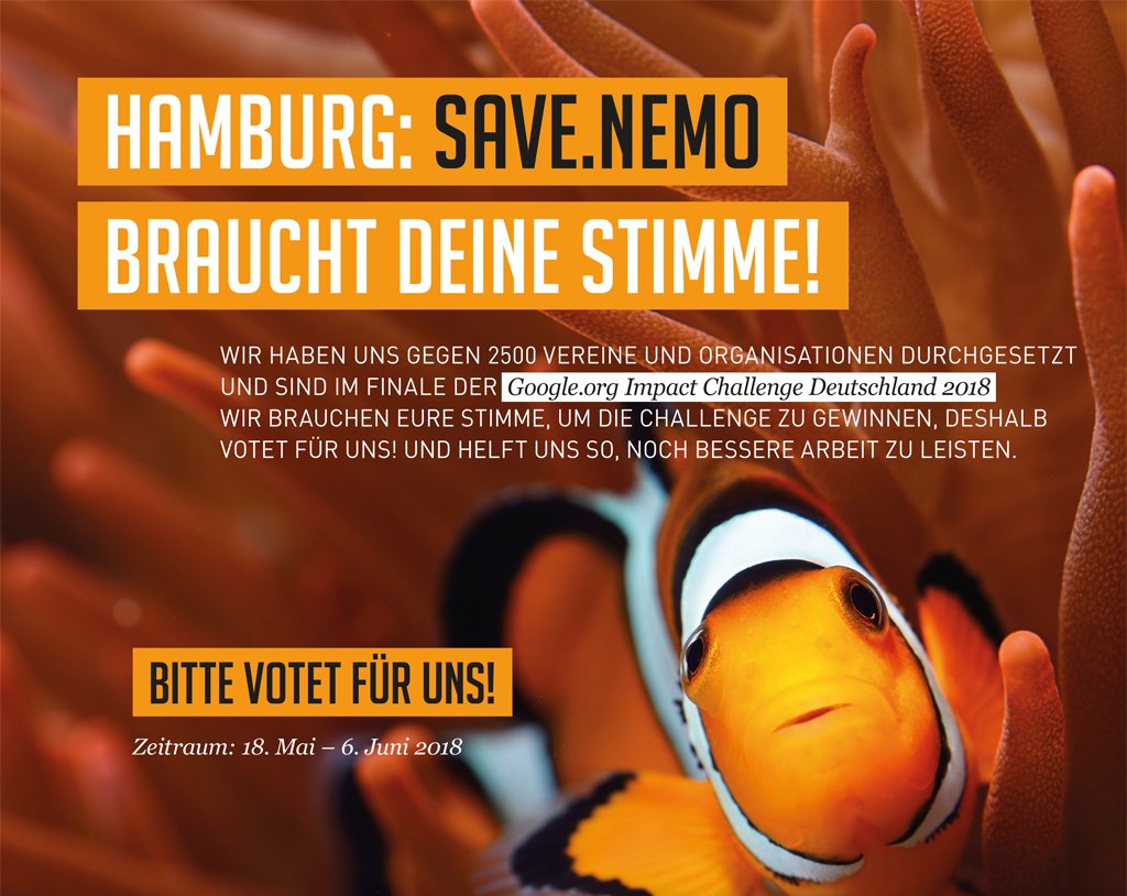 Toom123's tweet image. save-nemo.org braucht Eure Stimme zum Schutz der #Ozeane und #Riffe.
Als Hamburger wissen wir alle, wie wichtig der Erhalt unserer Gewässer ist!
Abgestimmt kann noch bis Mittwoch unter goo.gl/CeyCBp. 

@mopo @abendblatt #hamburg @unihh @HamburgNext @hamburg_de