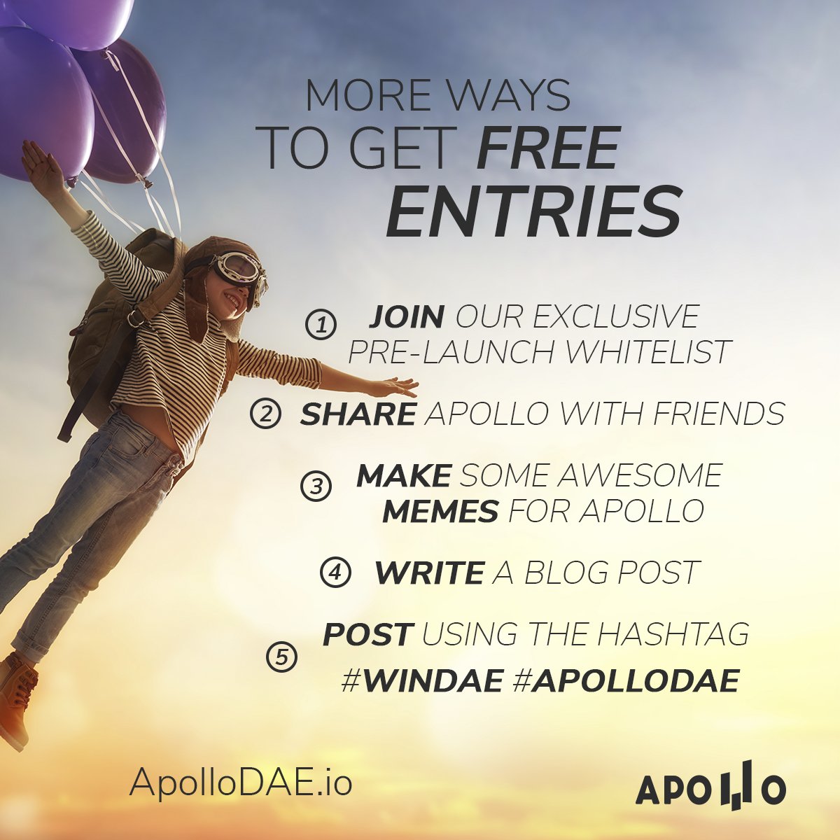 ApolloDae's tweet photo. Did you know that our #giveaway ends TODAY? No?!
Hurry up!!! Sign up at | https://t.co/aADzLrceMm | and get the chance to win free trading for 1 year and a new laptop! And to get more entries, follow the steps bellow! π #winDAE #ApolloDAE #airdrop https://t.co/Wdl1j9Sgdd