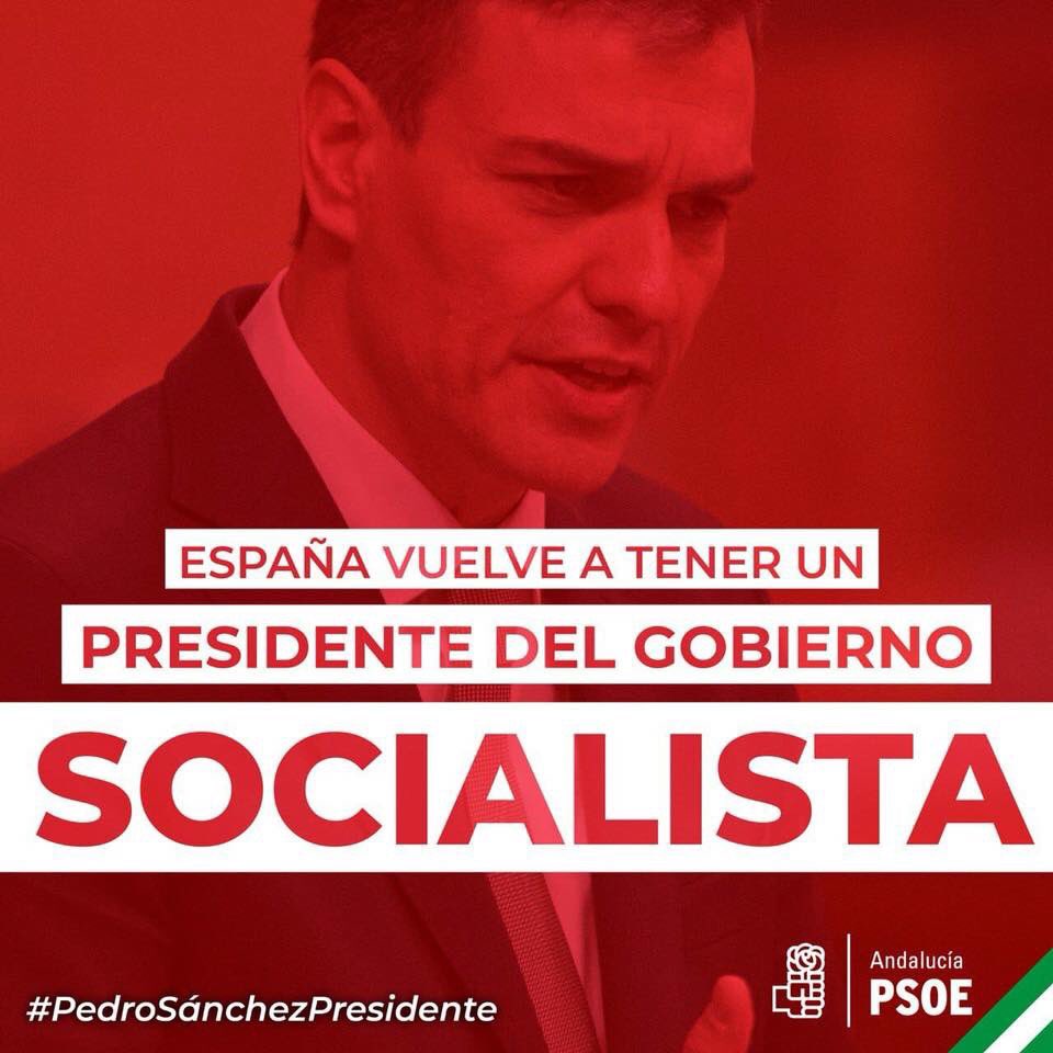 psoecarmona's tweet photo. España vuelve a tener un presidente del gobierno socialista. Derechos y justicia social. https://t.co/i3CfyKuXYu
