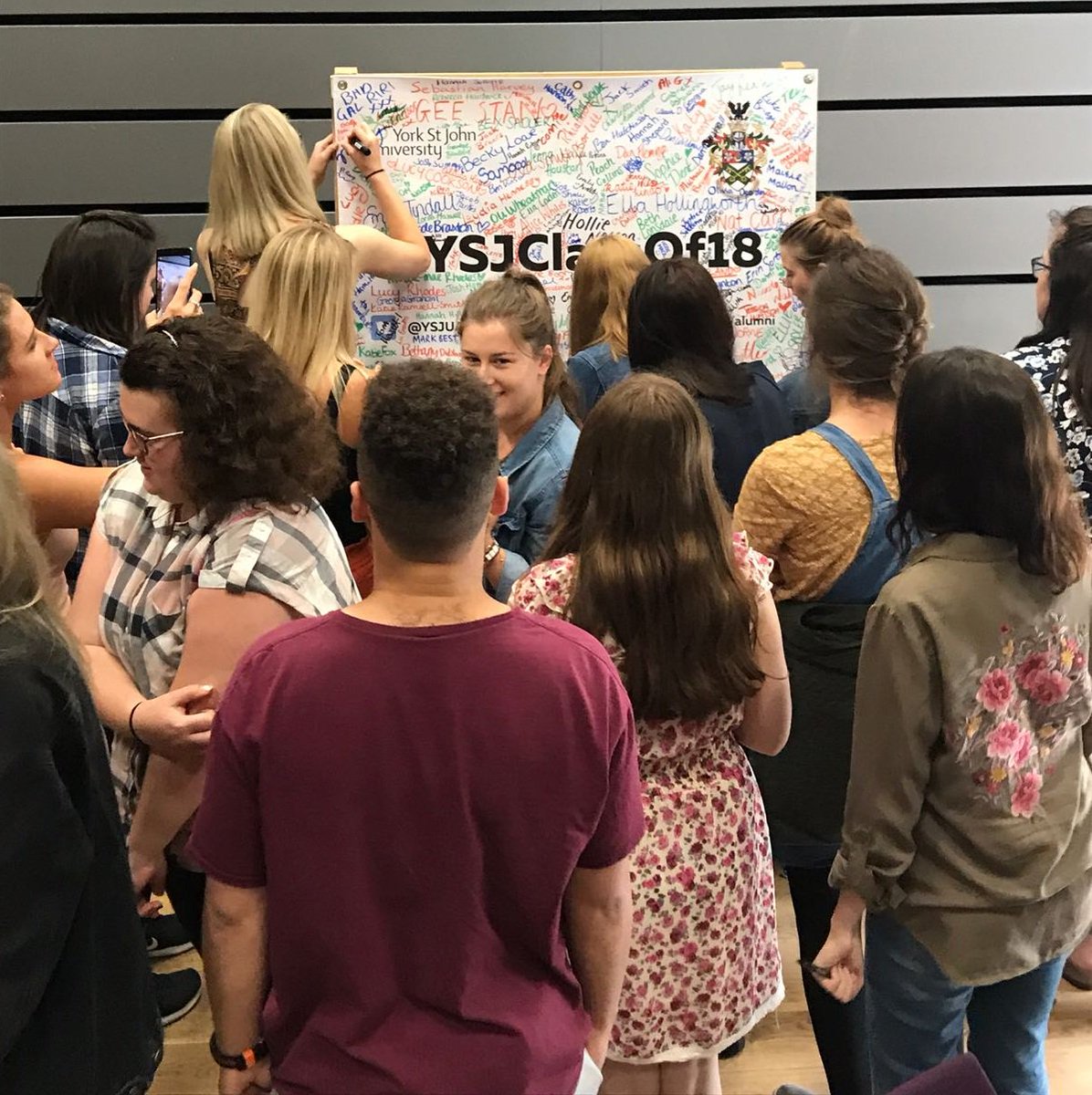 YSJUAlumni's tweet photo. Really great to speak to our @YSJOT final year students this morning, and give them the chance to add their names to our #YSJClassOf18 banner! https://t.co/ubiS4i3Hgf
