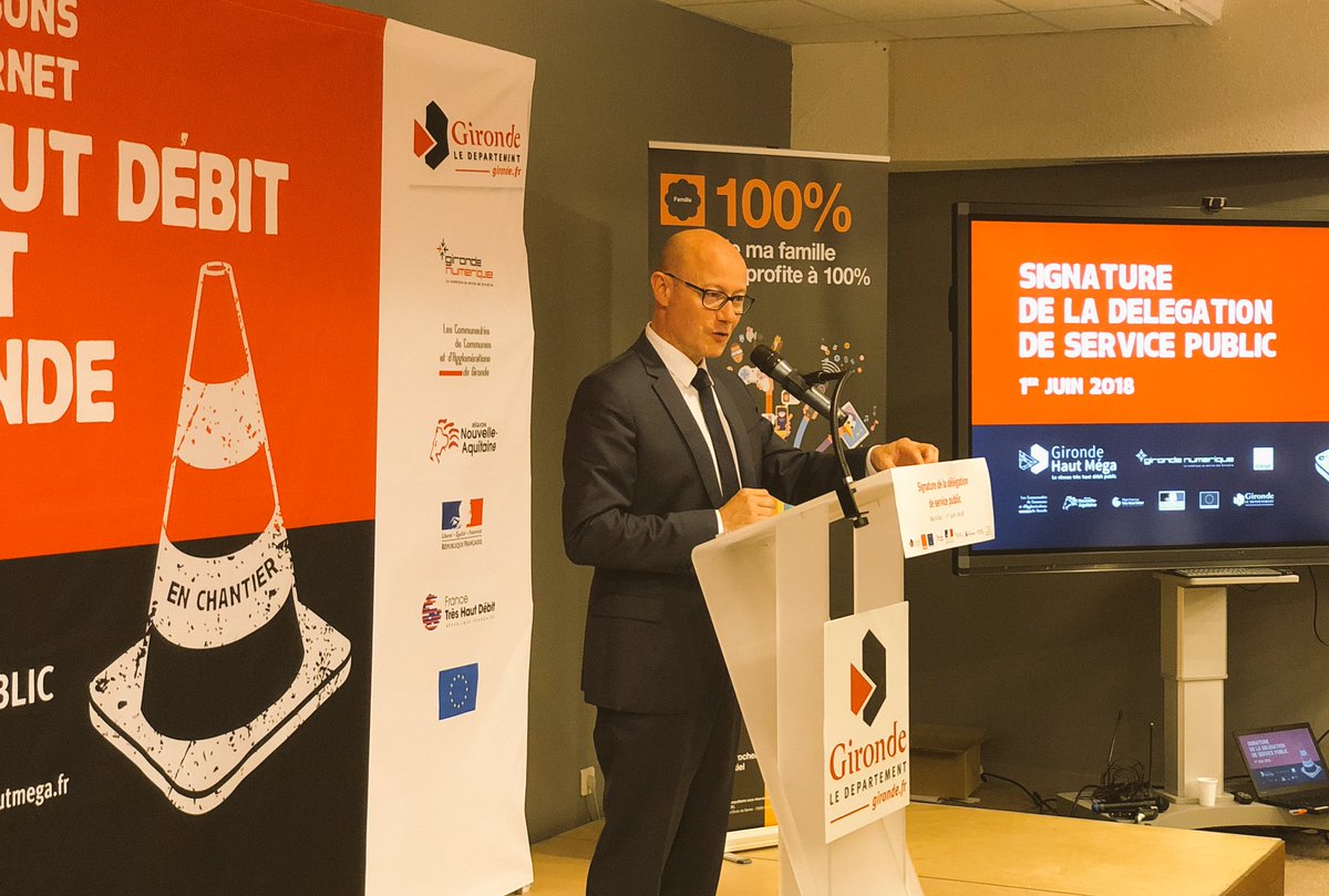 OrangeNvAquit's tweet photo. #THD33 « C’est un moment historique car c’est le coup d’envoi du chantier numérique le plus important du département de la @gironde » Jean-Luc Gleyze https://t.co/ibDZPpAZh1