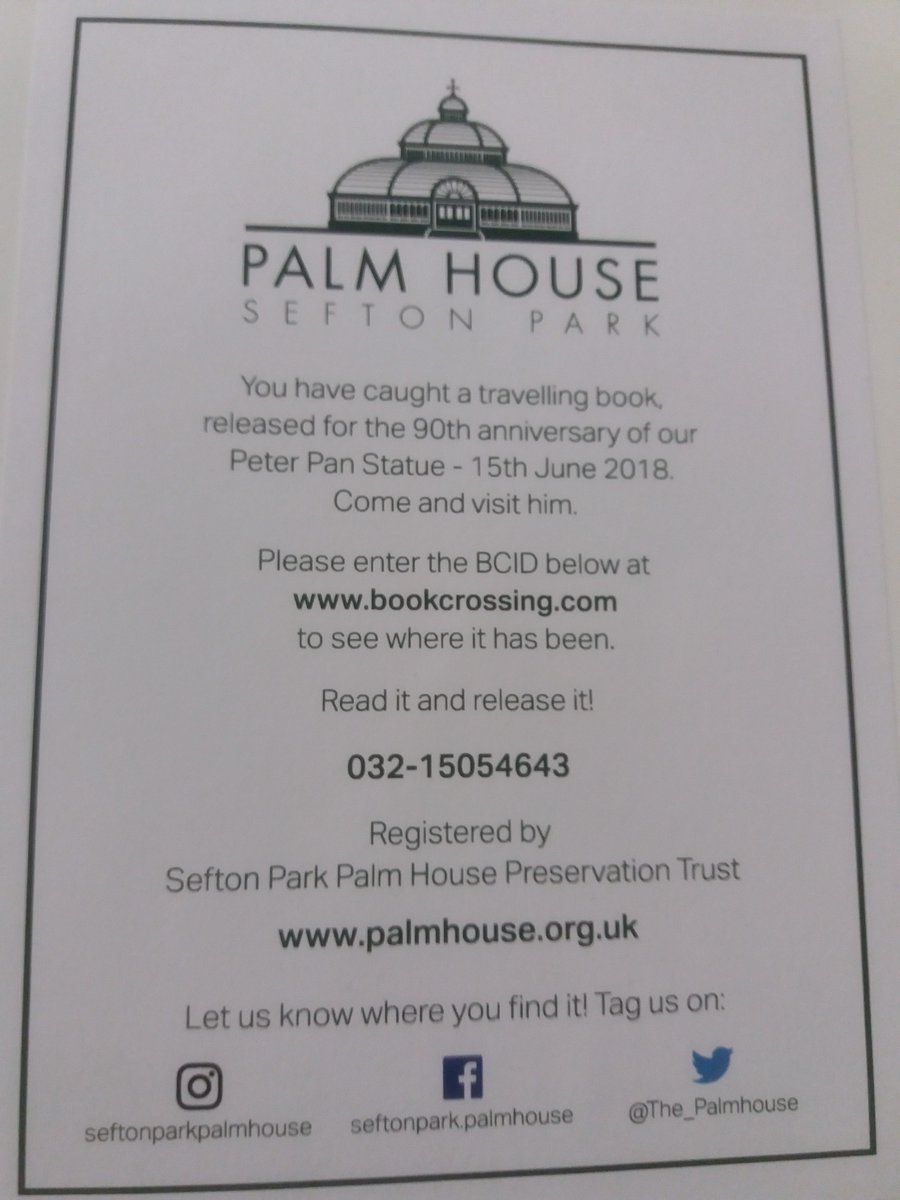 The_Palmhouse's tweet photo. Peter Pan has 90 books to give to the children of Liverpool for his 90th Anniversary.  Find 1, register it online, enjoy it &amp; hide it again - let's see how far his books fly 😀 They will be popping up all over Liverpool, let us know if you find one and also if you re-release it https://t.co/OSie52sEEo