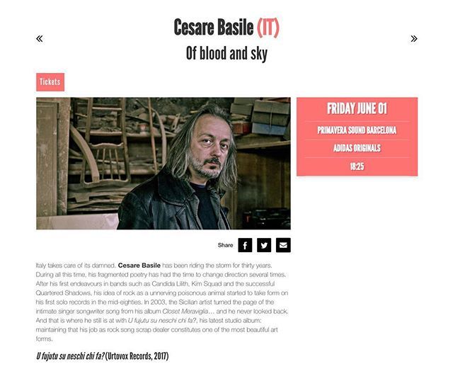 Modernista_'s tweet photo. Oggi è il giorno di Cesare Basile &amp; I Caminanti al @primavera_sound di Barcellona. Appuntamento alle 18.25, Adidas Originals Stage.

#cesarebasile #primaverasound #ps2018 https://t.co/Jw2py6tmPD https://t.co/aDzZlAq50c