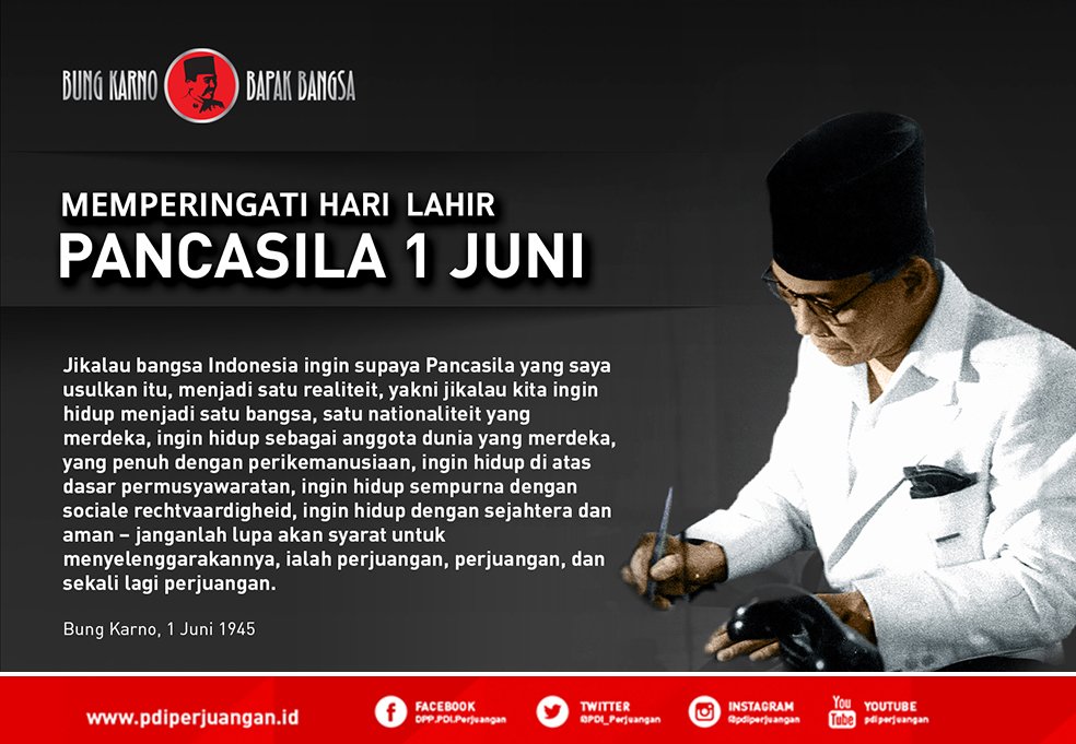 PDI_Perjuangan's tweet photo. Keluarga besar #PDIPerjuangan mengucapkan Selamat Memperingati Hari Lahir Pancasila 1 Juni. #KitaPancasila #JuniBulanBungKarno https://t.co/dKK2XMsyg1