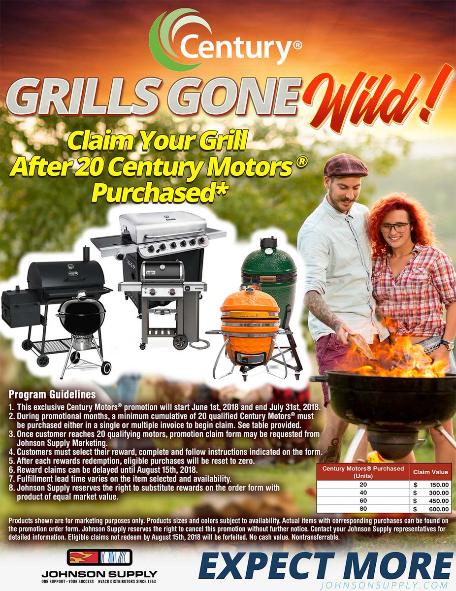 JohnsonSupply's tweet photo. 🚨Deal Alert! 🚨 Claim your grill after purchasing 20 Century Motors! ♨️ https://t.co/O1u4JdV4Hh