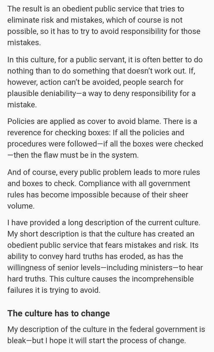 The first step in solving a problem is identifying the problem. Canada's Auditor General weighs in on the Government of Canada's "culture problem". Have we created a culture of loyal implementation without enough fearless advice?  oag-bvg.gc.ca/internet/Engli…