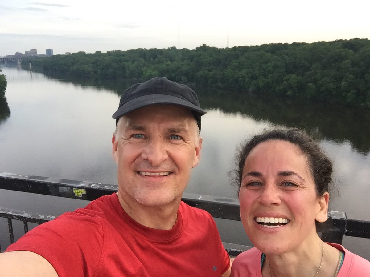 ElenaBennett's tweet photo. One of my favorite #LeopoldTeachIn moments? A running meeting with @DSyncox along the Mississippi. Came up w plans for local leadership training @mcgillu and saw a dog in a boat and got in a 10k run! https://t.co/IWvDfGbEEw