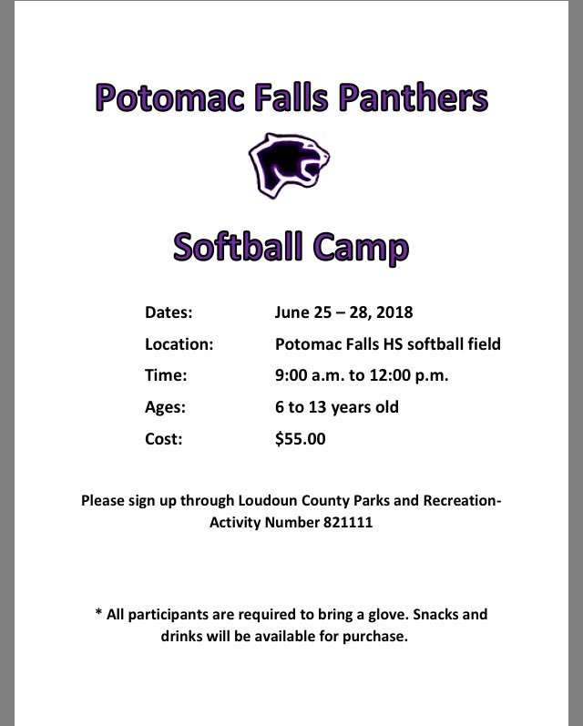 PFSB will be hosting our 2nd annual summer camp June 25-28 at Panther Park!