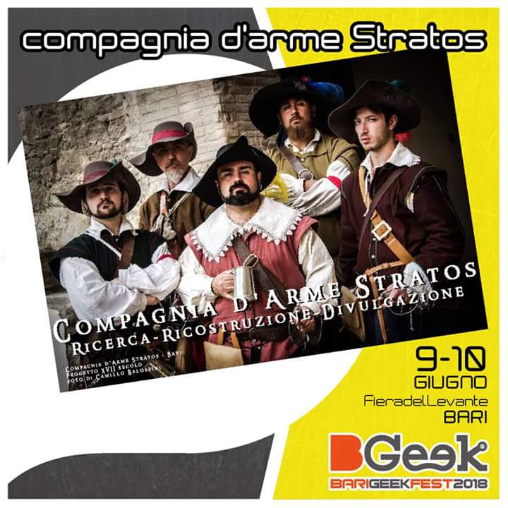 L’associazione culturale Compagnia d'Arme Stratos, si occupa di Ricerca, Ricostruzione Storica e Divulgazione. Presso il #BGeek2018 allestirà uno stand in cui presenterà i suoi progetti culturali e organizzerà dimostrazioni di scherma storica, dall’XI al XVII secolo.