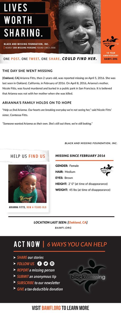 BAM_FI's tweet photo. #FindingFriday: One Tweet. One Share. Could Bring Arianna Fitts Home - #MISSING since Feb 2016 (#San Francisco, #Calif).
#HelpUsFindArianna https://t.co/tqwK8VXJiw
