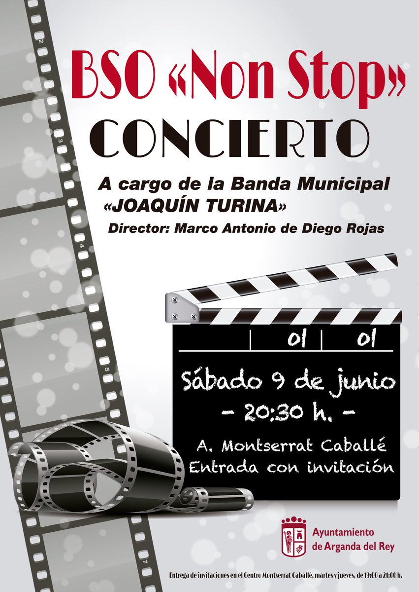 Arganda_Ayto's tweet photo. El próximo sábado 9 a las 20:30 horas tendrá lugar en el Auditorio Montserrat Caballé un concierto de la Banda Municipal Joaquín Turina, titulado “BSO Non Stop”, en el que se interpretarán bandas sonoras de películas y series muy conocidas #Arganda https://t.co/P82eGxb9R0