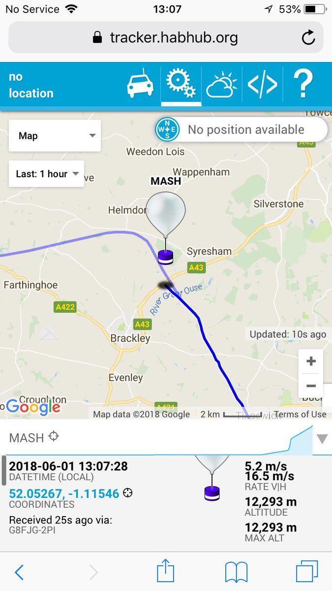 HABbyEAL's tweet photo. MASH balloon is already at 12km! #spaceballoons #HABbyEAL #MASH https://t.co/i5OkLw7A6a