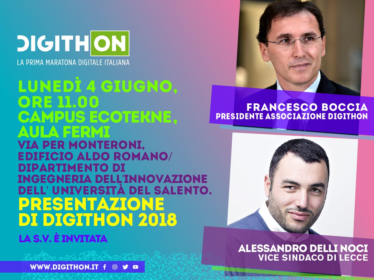 #DIGITHON 2018, LUNEDÌ 4 GIUGNO ORE 11.00
 CAMPUS ECOTEKNE – AULA FERMI