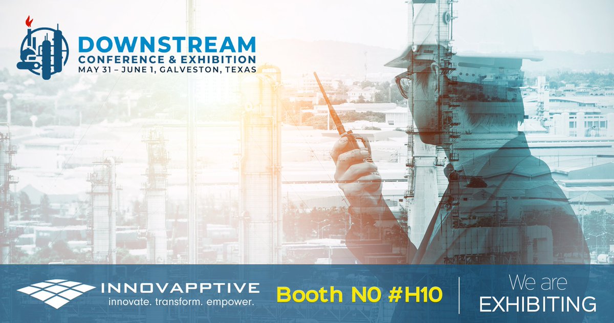 Innovapptive's tweet photo. Visit Booth #H10 at #Downstream2018 conference in Galveston, TX to learn about Innovapptive’s Mobile Workforce Management Solution for maintenance and inspection. #Downstream #Petrochemicals #Refining #LNG #Chemicals. https://t.co/V4b0ZC1Jwm