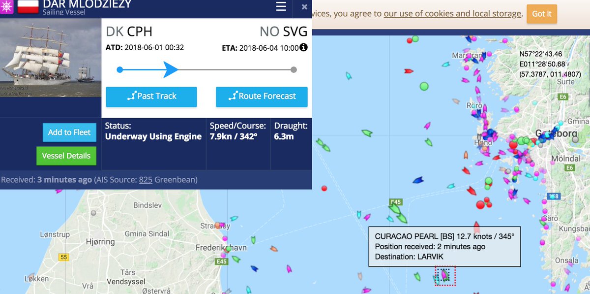 Citybreaker_'s tweet photo. Polish #tallship #DarMłodzieży #rejsniepodległości sails to #Stavanger @visitnorway Entrance to Stavanger is planned for June 4 at 10 AM. #Ship is currently on the line @SkagenDenmark #Geteborg @swedense https://t.co/K9pQmLgbJw