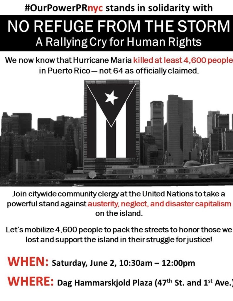 UPROSE's tweet photo. Join @UPROSE &amp; #ourpowerprnyc as we honor the lives of close to 5000 Puerto Ricans who died because of austerity, neglect and environmental racism #StandUpforPR #OurPowerPRnyc https://t.co/ltf3a7psin