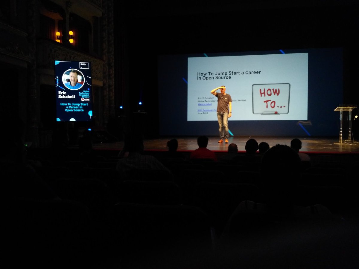 ericschabell's tweet photo. Attended @shiftsplit talk, How to Jump Start a Career in Open Source? Here are the killer slides! #ShiftSplit https://t.co/N6GNX9Kyxo https://t.co/HpawVvYZ9z