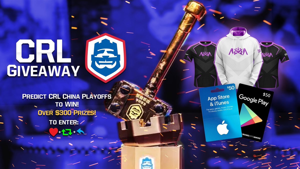 NovaEsportsTeam's tweet photo. 🇨🇳CRL CHINA PLAYOFF GIVEAWAY🇨🇳 

🌟Nova Hoodie x1
👕Nova Jersey x2 
💳$50 Gift Card x2
💳$15 Gift Card x4

Reply with your results prediction before this weekends CRL Playoffs—  closest entry wins a Nova Hoodie 😎

RT🔁 &amp; Like💜 For your chance to win 1 of 9 other prizes!🎁 https://t.co/ve37ycaSBb