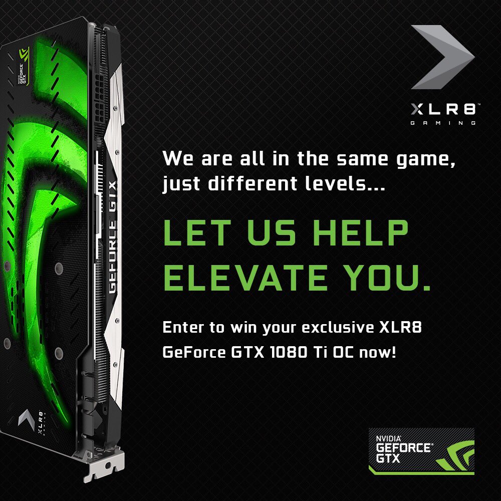 pnytechgaming's tweet photo. Want a chance to win a 1 of a kind @NVIDIAGeForce GTX 1080 Ti XLR8 gaming OC GPU? Let XLR8 help elevate your game and celebrate gaming along with #dreamhack 

Enter here: https://t.co/PuBuqKD55l https://t.co/C4iEPMW7B1