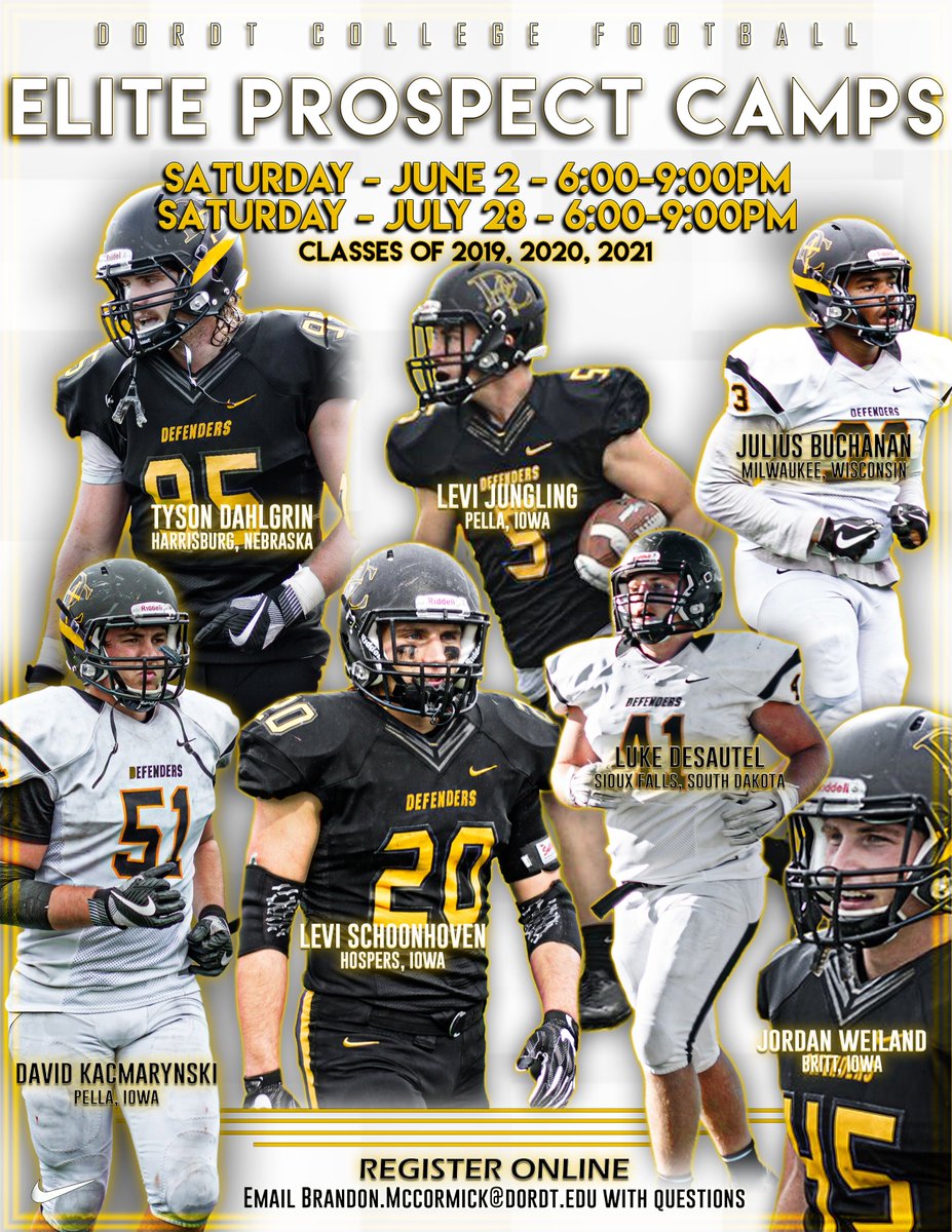 DordtFB's tweet photo. Attention #WorldClassTeammates looking to #THRIVE in your college decision - TODAY IS THE LAST CHANCE TO PREREGISTER FOR OUR CAMP!! We'll even help you out - https://t.co/93zvh1TclT
(even if you don't preregister, you can walkup and attend - it wont hurt our feelings...too much) https://t.co/52W4LqaZ2d