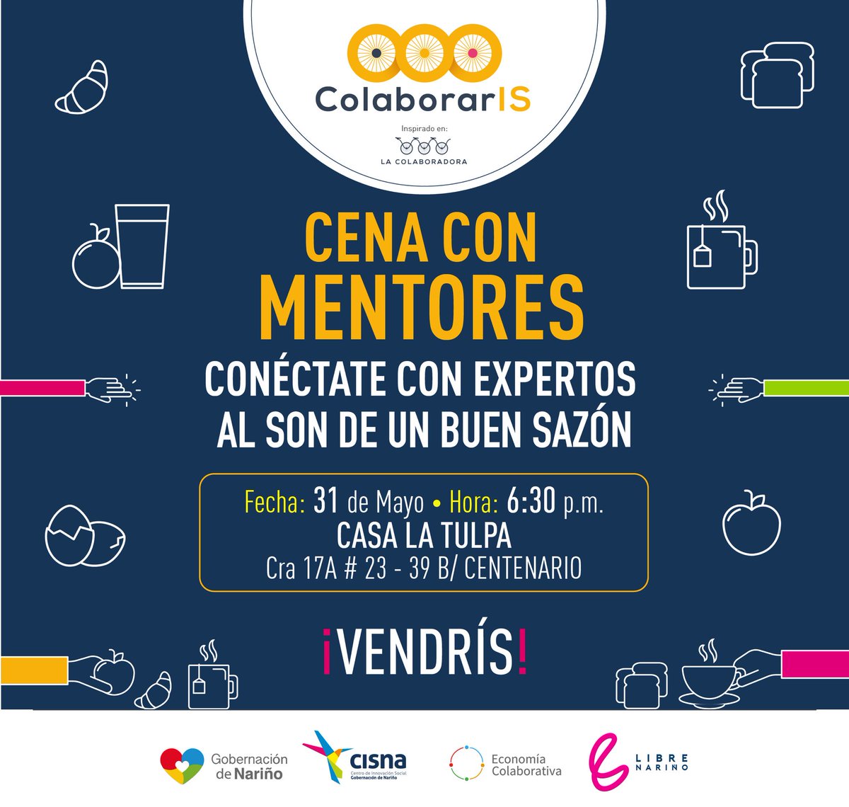 colaboraris's tweet photo. Un gran trueque de saberes y sabores se dio en la 1er #CenaconMentores de #ColaborarIS. Emprendedores sociales recibieron asesorías en formulación de proyectos, agricultura inteligente, sello verde, marketing digital y riesgos. Gracias #LaTulpa y a todos por abrir el conocimiento https://t.co/kY2yTfNl0z