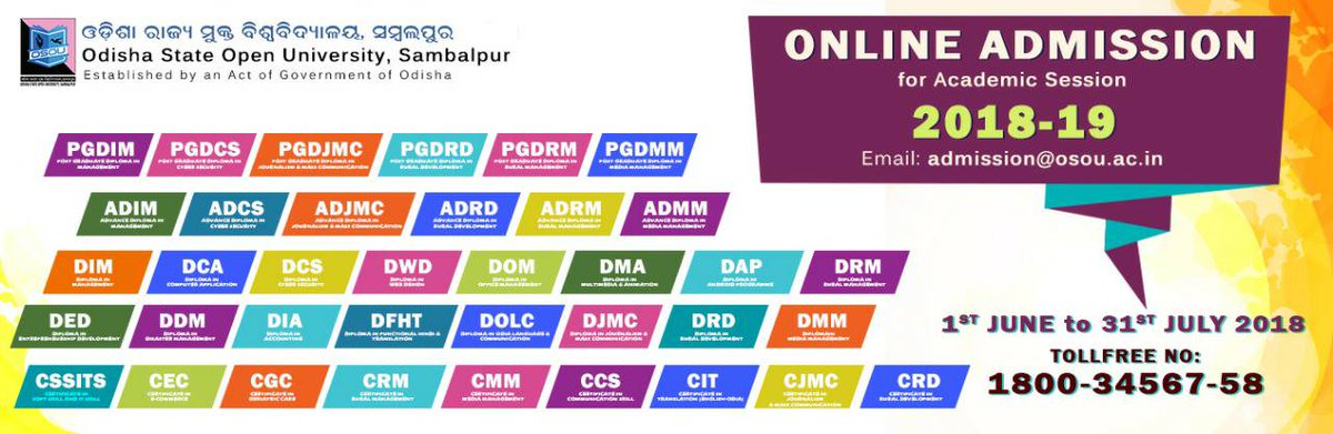 OsouOdisha's tweet image. Admission Open for 2018-19 Academic Sessions. 
onlineadmission.osou.ac.in
#JoinOSOU