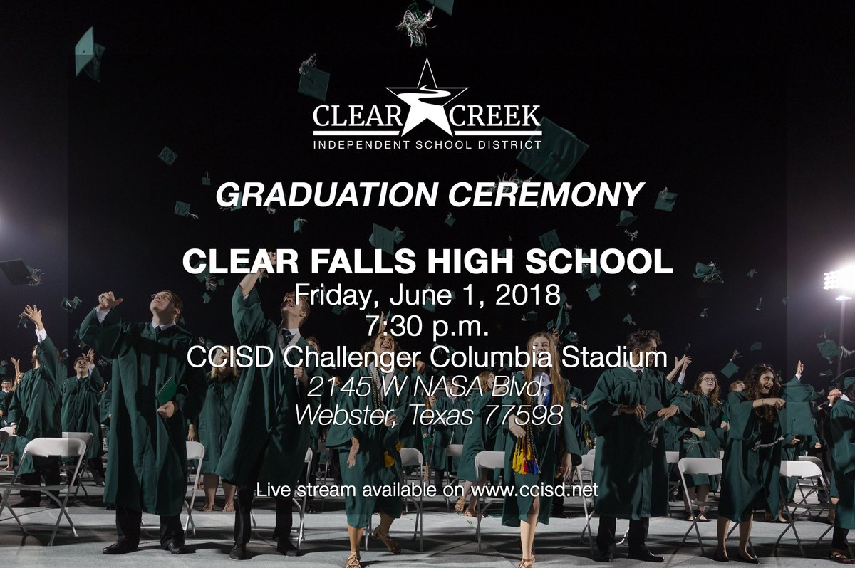 ClearCreekISD's tweet photo. It's your turn, @CFHS_Knights! We're excited to celebrate the Class of 2018 tonight at Challenger Columbia Stadium. Live stream is available on our Facebook and https://t.co/WQjI5Y07nP. Please be sure you look over the parking and safety information here: https://t.co/uWTaPLaITF https://t.co/pfTMi58Eyi