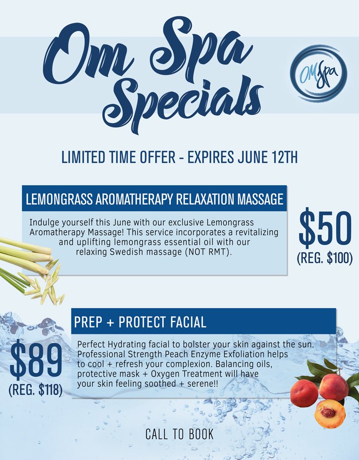 OmSpaThornhill's tweet photo. June Specials!! Get them before their gone!! See the flyer below for details!!
.
.
.
#june #specials #junespecials #monthlyspecials #monthlypromo #spaspecials #spapromos #yorkregion #thornhill #northyork #maple #vaughan #richmondhill #markham https://t.co/9e5jODVzTp