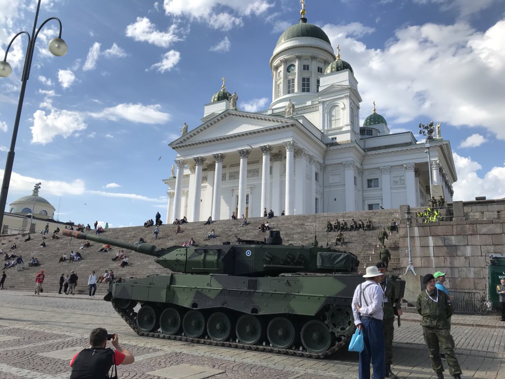 keithkaplanmd's tweet photo. Helsinki Cathedral #ECDP2018. More stunning architecture #Helsinki. Military vehicles and marching band on display. https://t.co/Pmdw39kMKb
