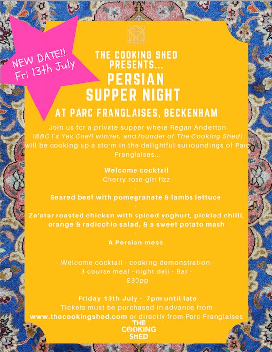 thecookingshed's tweet photo. We have a NEW DATE for our Persian supper night at Parc Franglaises - Join us on Friday 13th July for a Persian inspired evening of food and fun. Tickets must be booked in advance https://t.co/LzJQ3dFhen…/persian-supper-night #supperclub #suppernight #persianfood https://t.co/IzH7N3Jqjw