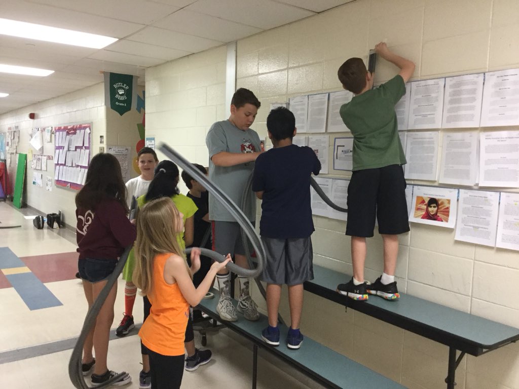 5th grade Butler students are showing creativity and working hard during their roller coaster challenge #butlerinnovationday <a href="/QUESTbauggie/">Bridget Augustine</a> <a href="/CBbutlerElem/">Butler Elementary</a>
