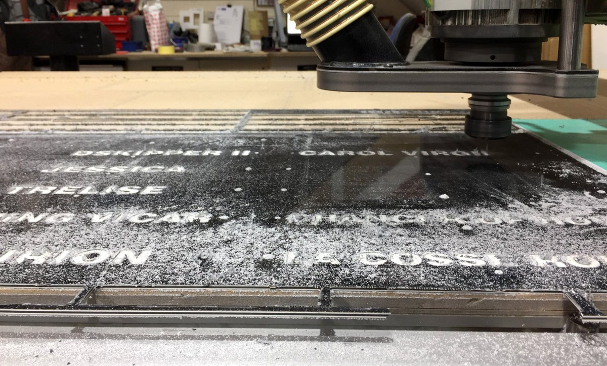 supersigns's tweet photo. Using our #CNC #router to #engrave names into B/W #traffolyte #supersigns #signs https://t.co/nGeKbq1TpS