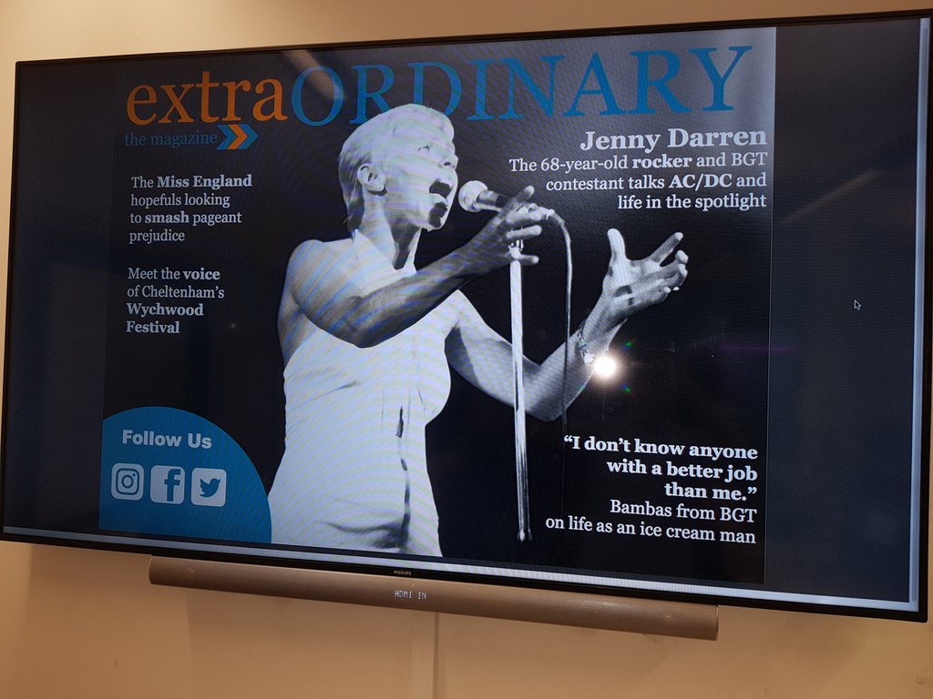 UoGjourno's tweet photo. Looking forward to seeing our @extra_glos digital magazine in its full glory. Well deserving of its place on the literally silver screen. https://t.co/LnFr6CkNoy