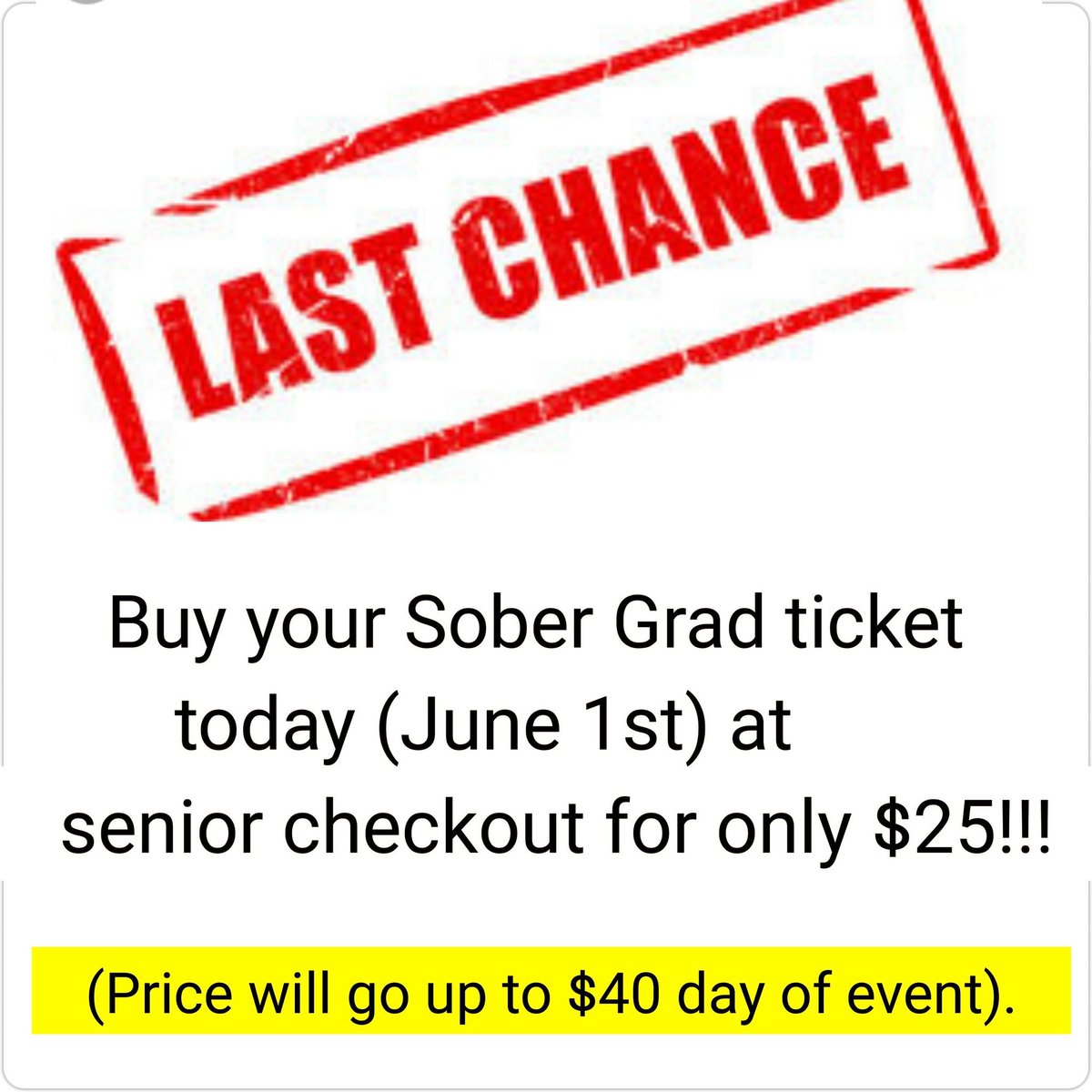 FhsTribal's tweet photo. Fresno High Seniors...today is the last day to purchase sober grad tickets for $25!! Look for us today at senior checkout from 10am-12pm in the library. Hope to see you there! https://t.co/qGwmBgq6mh