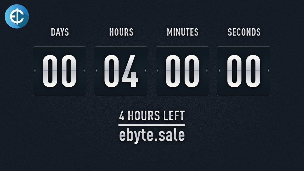 eByteCommunity's tweet image. ONLY 4 hours remaining 🤓

We are so excited 🚀🚀🚀

Check out: ebyte.sale/en/

#presale #Crowdsale #crowdfunding #ICO #ICOs #blockchain #cryptocurrencies #ethereum #eSports #eByte #eBytecryptocurrency #cryptoinvestor #cryptoinvesting