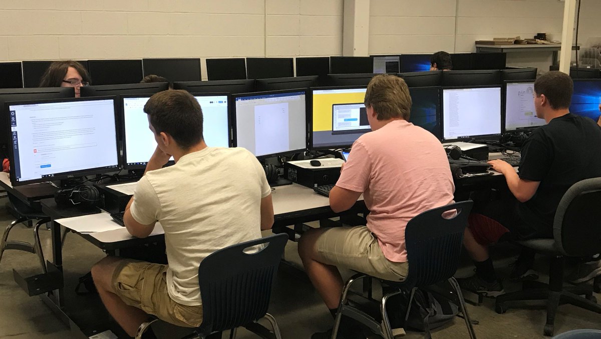 jvold_stem's tweet photo. POE students working on vex projects. Designed a holder for the ball material for 3.3.1 @Fusion3DPrint using @MakeShaper PLA Yellow. @TechSMARTWv CSP students working on the heist.  @wv_pltw @PLTWorg @CapertonCenter @PSHSPatriots https://t.co/7fTjinlLQ9
