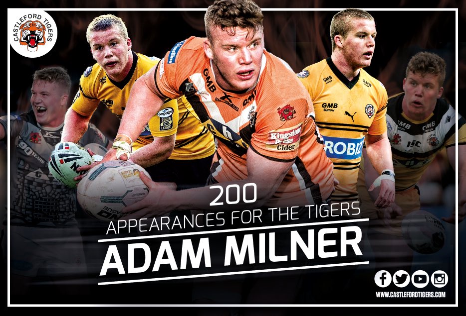 CTRLFC's tweet photo. 🎉🎉 Wow! Tonight, Adam Milner will play in his 200th Castleford Tigers game against Hull KR! 

What an achievement, congrats Adz!! 🐯🐯 https://t.co/hYCzkwcOX7