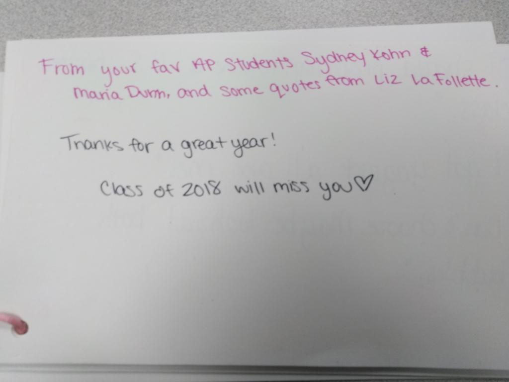 MrVconda's tweet photo. Thanks for the great gift Sydney, Maria, and Liz Luh-Fah-let!  Class of 2018 #giftgamestrong https://t.co/adwa3K5uNS