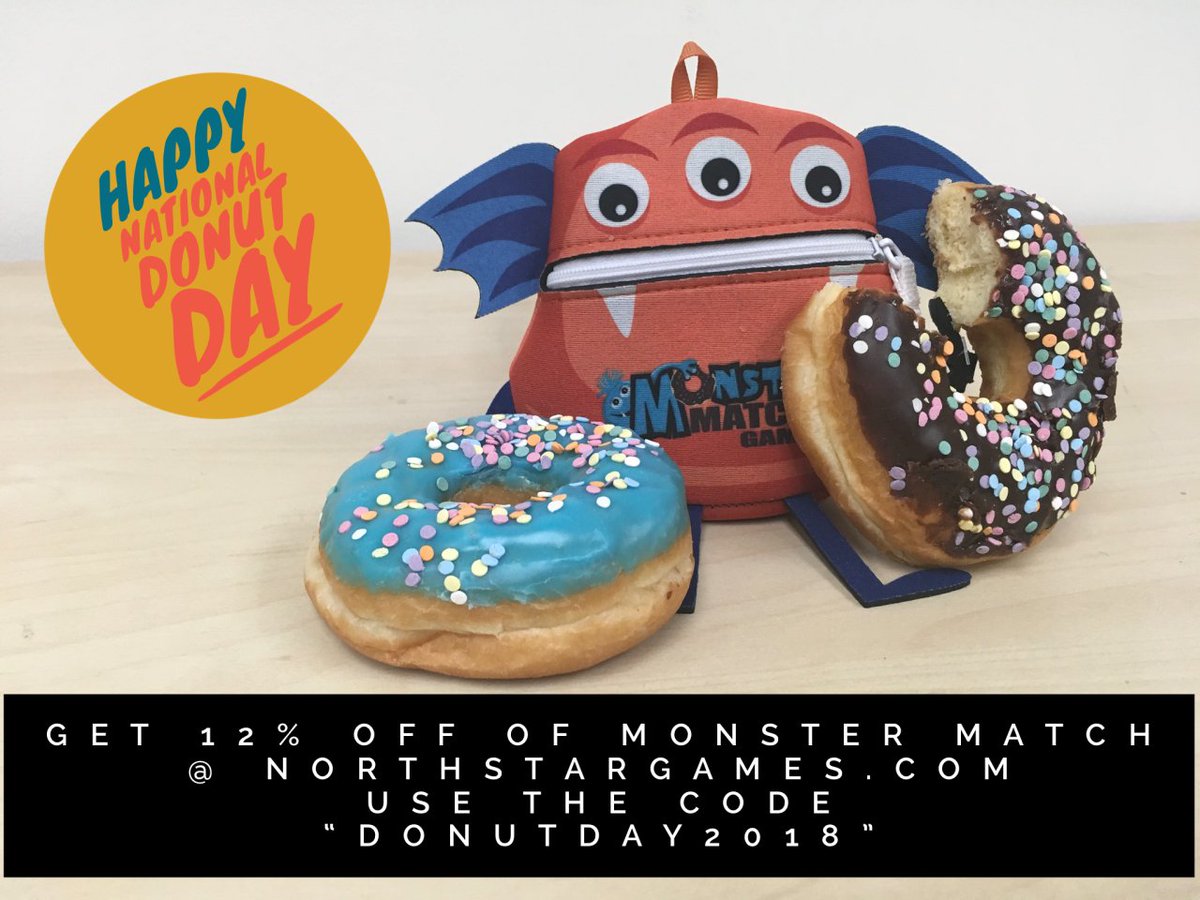 Tag someone who loves donuts AND great deals! Get a dozen percent off of #monstermatch #nationaldonutday #donutday #boardgames