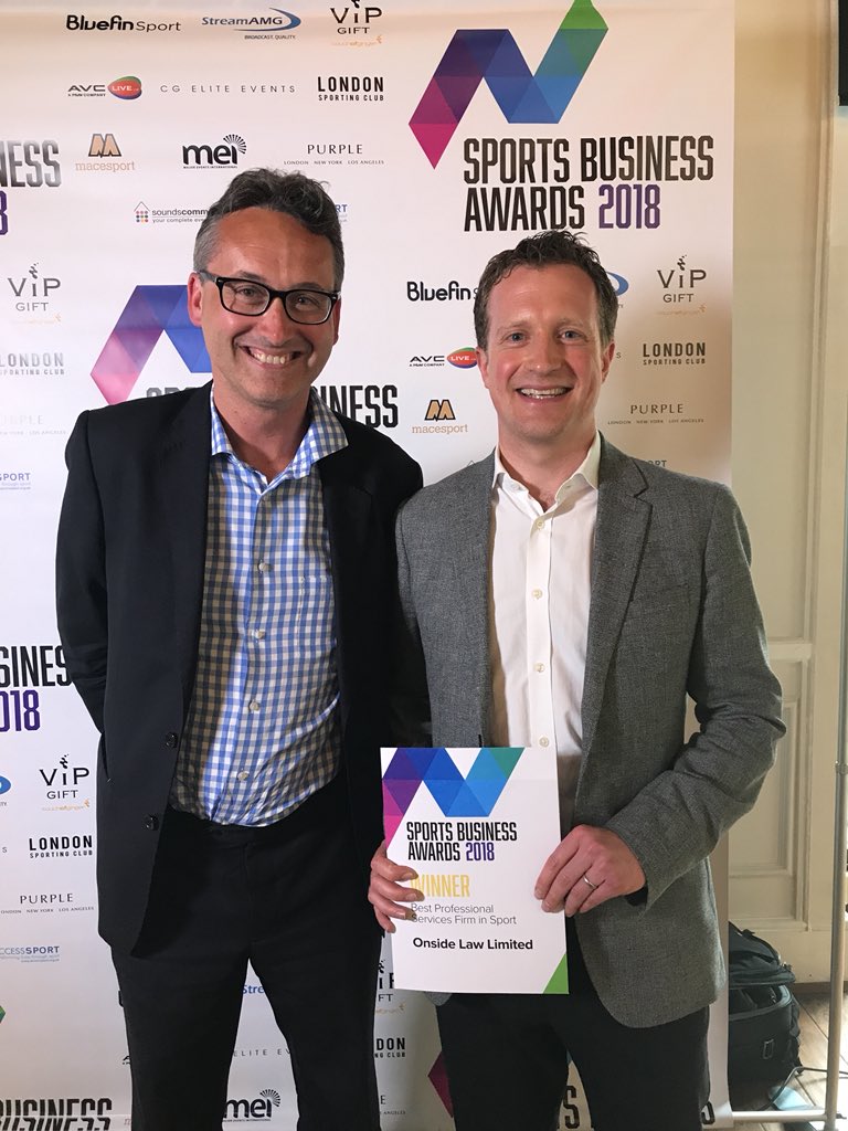 SportBizAwards's tweet photo. @onsidelaw 

This year's GOLD award for Best Professional Services Firm in Sport goes to Onside Law Limited  #SBA2018 https://t.co/FNJUCJrhNp