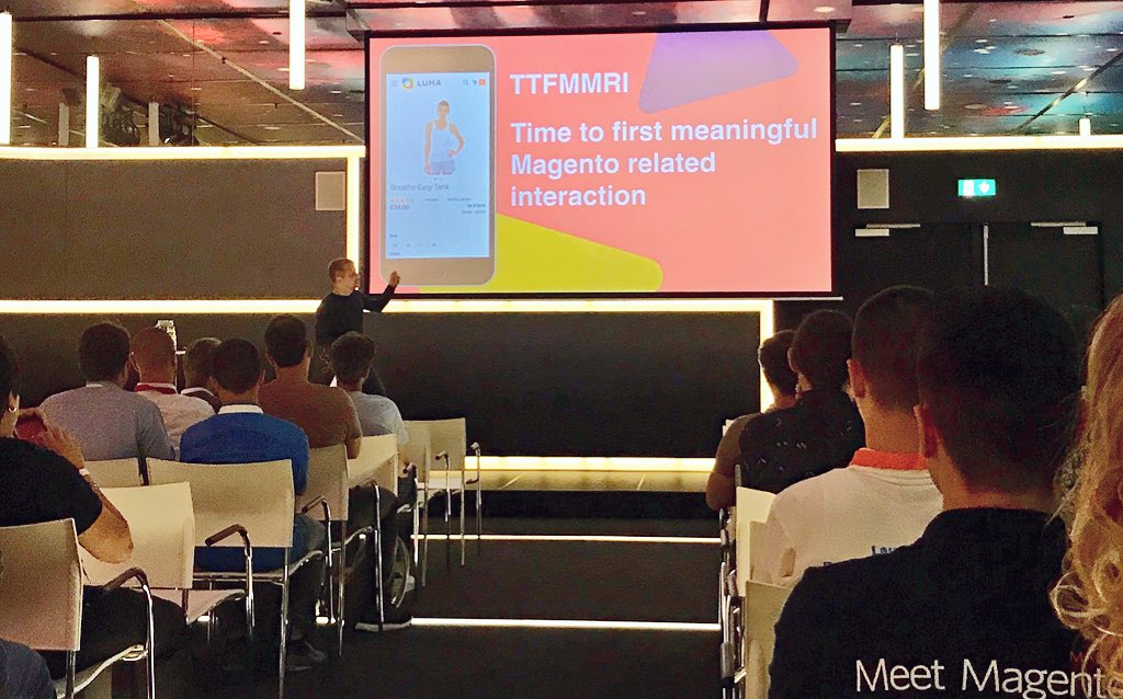 Forget Google PageSpeed scores, this is the metric you should be using to measure your #Magento frontend performance: TTFMMRI. 
My work buddy <a href="/shaneOsbourne/">Shane Osbourne</a> doing <a href="/wearejh/">JH | Adobe Commerce Agency</a> proud again at #MM18NL! 🤩🇬🇧