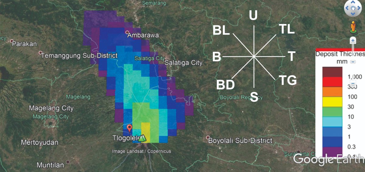 21.22 Pemodelan sebaran abu vulkanik dari letusan (01/06/18) pukul 21.00 WIB arah dominan ke Barat Laut