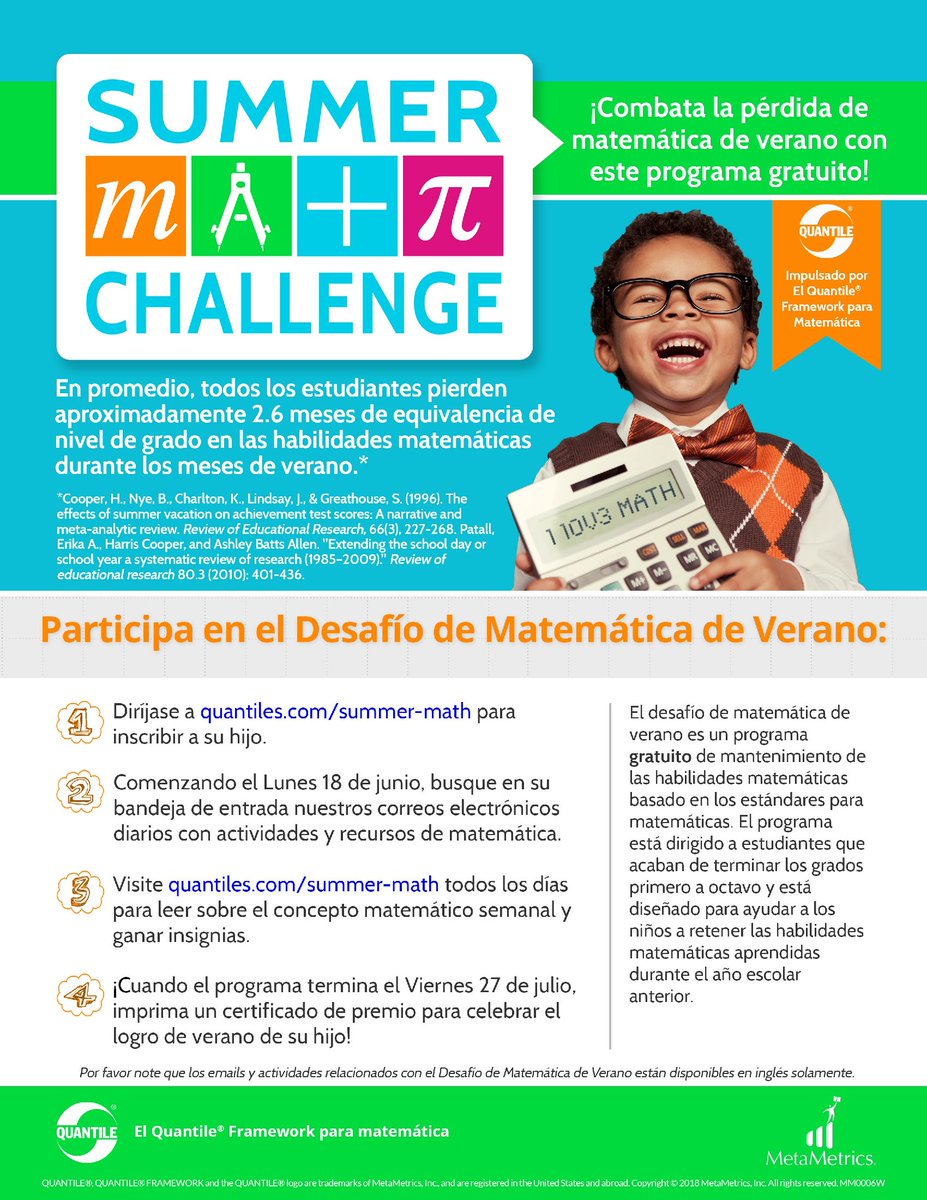 barnes_elem's tweet photo. The Summer Math Challenge is a FREE math program designed to help kids retain math skills learned during the previous year. The six-week program is designed for students who have just completed grade 1 through 8. Attached is a flyer in English and another in Spanish. https://t.co/Wf2AC706TJ