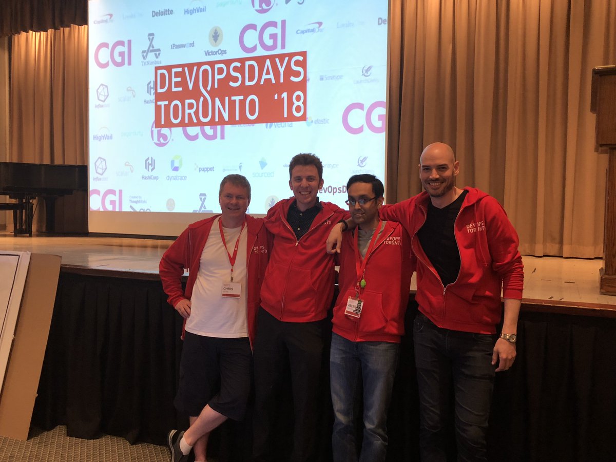 levinson0's tweet photo. Had a great time running #DevOpsDaysTO again this year with @abeer486 @SteveElsewhere @WhatsChrisDoing! https://t.co/tSSmPX7DxE