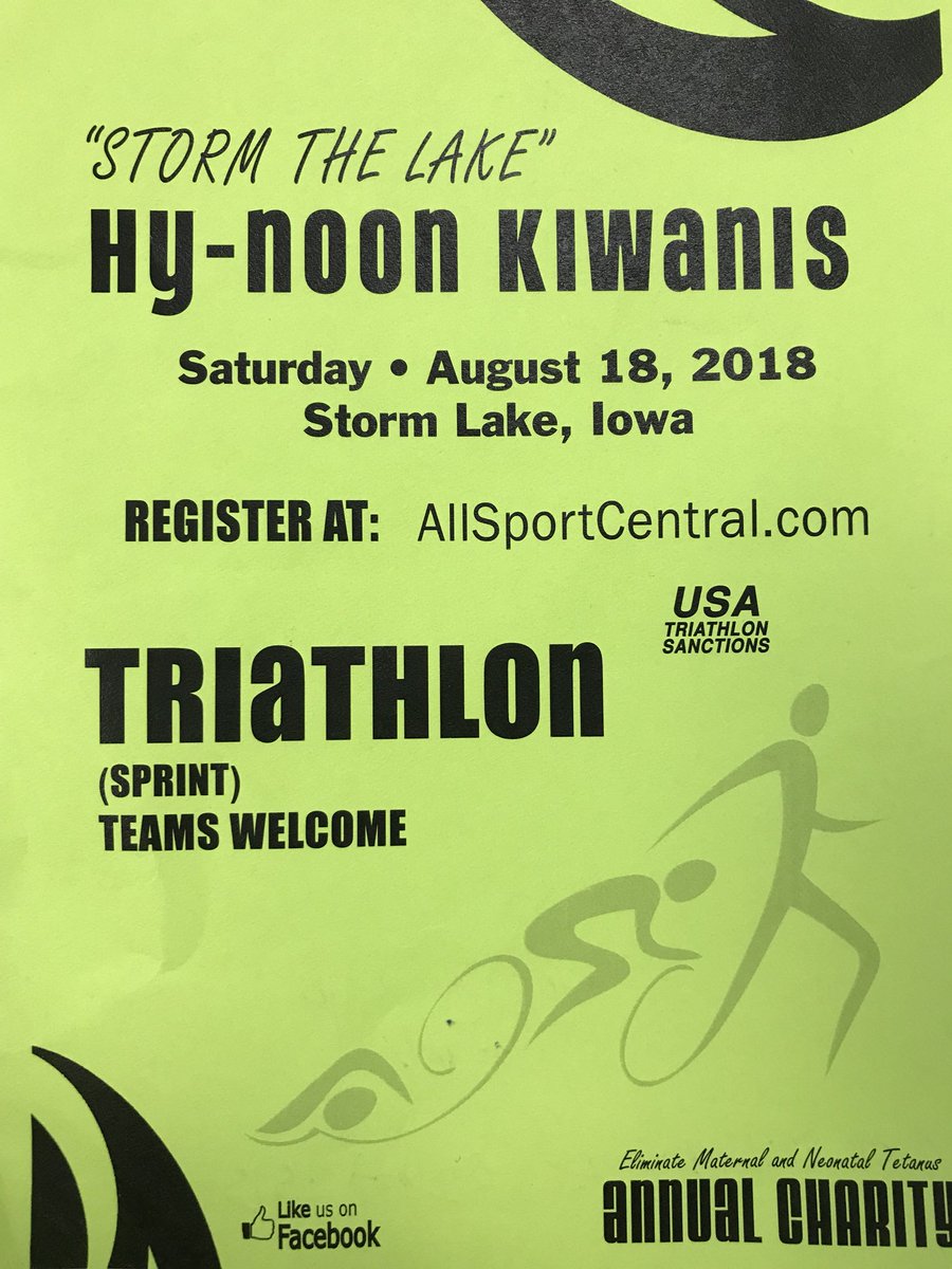 The Storm Lake Triathlon is just over 2 months away!  Register now! #StormLake #Triathlon #EliminateMaternal&amp;NeonatalTetanus
